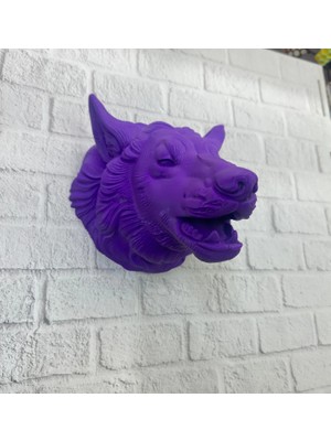 Uslucan Alışveriş Mor Renk 3D Kurt Başı Duvar Dekoru Asılabilir Maskot Heykel 25X19 cm