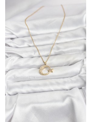 isiltikidsmoda 316L Çelik Zincir Gold Renk Ay Yıldız Model Zirkon Taşlı Kadın Kolye - Lisinya