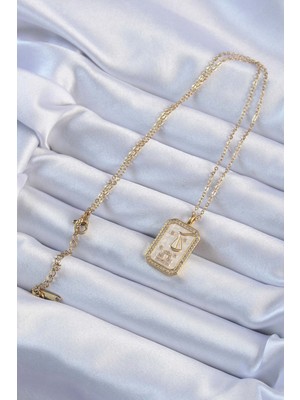 isiltikidsmoda 316L Çelik Zincir Altın Renk Zirkon Taşlı Çerçeveli Tarot Kolye - Lisinya