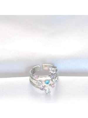 isiltikidsmoda Renkli Zirkon Taşlı Silver Renk Ayarlanabilir Yüzük - Lisinya