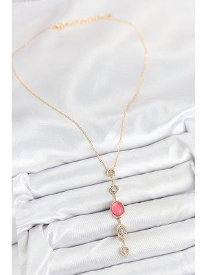 isiltikidsmoda Pirinç Zincir Pembe Gold Renk Zirkon Taşlı Y Kolye - Lisinya
