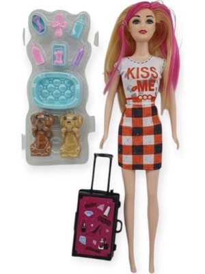 isiltikidsmoda Puppy Bella 30 cm Bebek ve Köpek Bakım Seti - Turuncu Elbise (Lisinya)