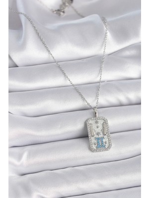 isiltikidsmoda 316L Çelik Gümüş Renk Zincir Ikizler Burcu Zirkon Taşlı Kadın Kolye - Lisinya