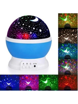 isiltikidsmoda Mavi Dönen Renkli Ay Yıldızlı Gökyüzü Yansıtmalı Projeksiyon Gece Lambası Çocuk Bebek Parti Odası ( Lisinya )