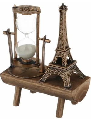 Masa Dostu Dekoratif Eyfel Kulesi ve Kum Saati Vintage Tarzı Masa Süsü Biblo Tdms-07