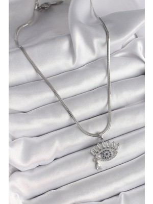 isiltikidsmoda 316L Çelik Gümüş Renk Italyan Zincir Zirkon Taşlı Göz Model Kadın Kolye - Lisinya