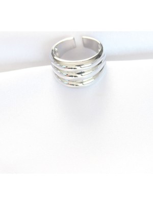 isiltikidsmoda Silver Renk Ayarlanabilir Çizgili Bombe Yüzük - Lisinya