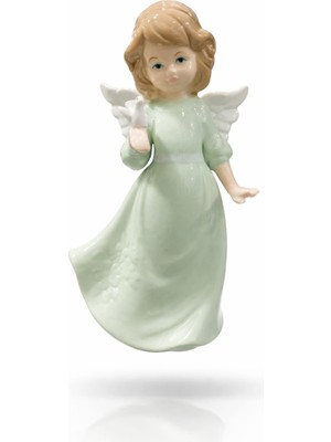 Es Dekor 18X10CM Porselen Orta Melek Kuş Tutan Kız Yeşil