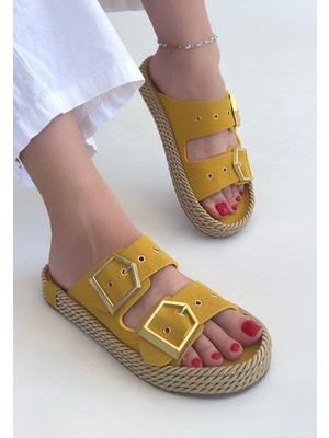 isiltikidsmoda Loera Sarı Nubuk Çift Tokalı Terlik - Lisinya