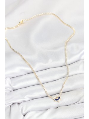 isiltikidsmoda Pirinç Zirkon Taşlı Su Yolu Göz Model Gold Renk Kadın Kolye - Lisinya