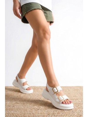 isiltikidsmoda Kaji Beyaz Cilt Çift Tokalı Sandalet - Lisinya