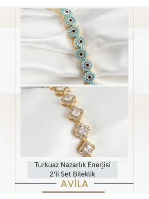 Vıp Yonca Baget + Turkuaz Nazar 2’li Kadın Bileklik Seti