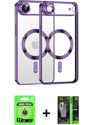 Cepte Toptan iPhone 17 Air Nova Işık Özel Seri - Siyah 360 Mat Full Body Arka Koruyucu + Gümüş Raze Metal Kamera Lens