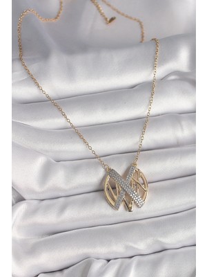 316L Çelik Gold Renk Zirkon Taşlı Vintage Model Kadın Kolye