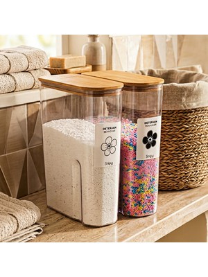 Snippy Armoni - 2'li Mega Boy Vakumlu Deterjan Saklama Kutusu Etiketli Banyo Toz Tablet Düzenleyici 2500ML