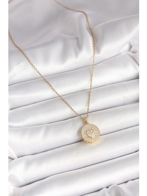 316L Çelik Gold Renk Zincir Madalyon Zirkon Taşlı Kalp Model Kadın Kolye