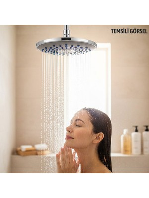 Badem10 Tepe Duş Başlığı Krom Paslanmaz Çelik Yağmur Etkili Geniş Başlık Banyo Duş Sprey Başlığı