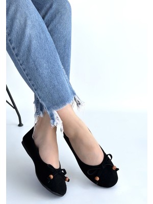 isiltikidsmoda Cear Siyah Deri Tozu Süet Babet Ayakkabı - Lisinya