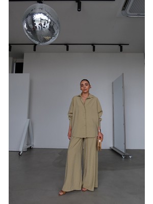 Özge Özgenç Taş Baskılı Premium Gömlek Pantolon Takım