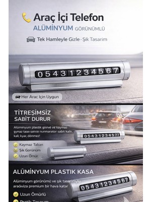 Fine Clean Premium Gri  Metal Görünümlü Araç Içi Telefon Numaratörü , Çevirmeli Park Numaratör