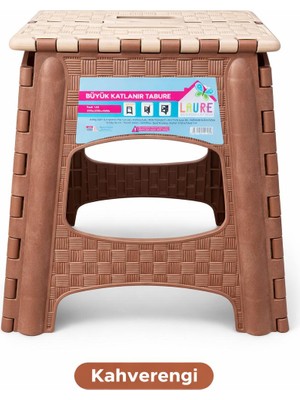Genel Büyük Katlanır Plastik Tabure Hasır Görünümlü Taşınabilir Tabure Kahverengi
