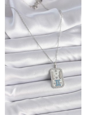 316L Çelik Gümüş Renk Zincir Ikizler Burcu Zirkon Taşlı Kadın Kolye