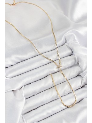 Pirinç Zirkon Taşlı Ezme Zincirli Deniz Yıldızı Model Gold Renk Y Kolye