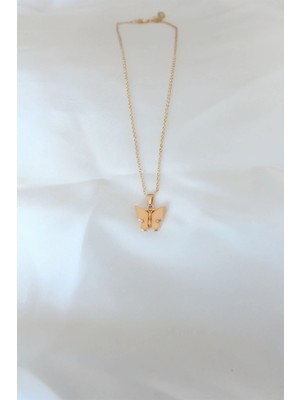 Gold Kaplama Sarı Renk Sedefli Kelebek Kolye