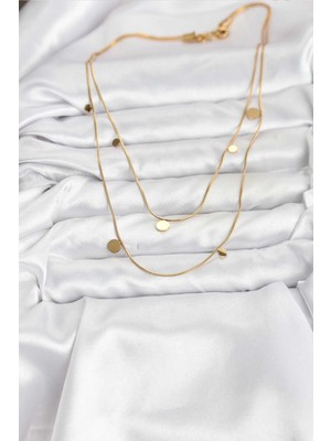 316L Çelik Zincir Gold Renk Pullu Kadın Kolye