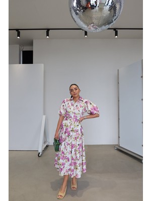 Özge Özgenç Çiçek Desen Balon Kol Elbise