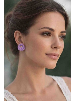 Myth Atelier El Yapımı Lila Minimal Çiçek Küpe - Sade ve Şık