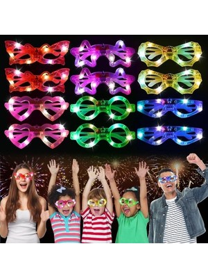 LED Işıklı Karışık 6 Model Yanar Söner Parti Gözlüğü 12 Adet