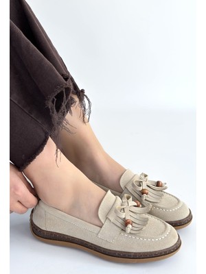 isiltikidsmoda Boriy Bej Deri Tozu Süet Babet Ayakkabı - Lisinya