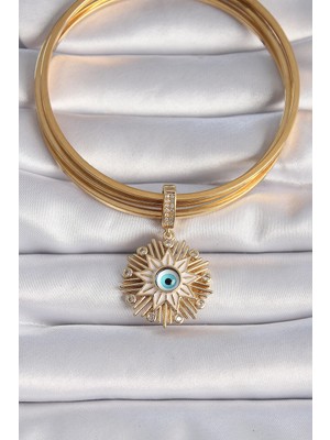 Pirinç Gold Renk Nazar Boncuklu Saçaklı Yıldız Figür Ajda Charm