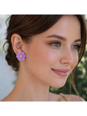 Myth Atelier El Yapımı Lila Anemon Çiçeği Küpe - Sade ve Özgün