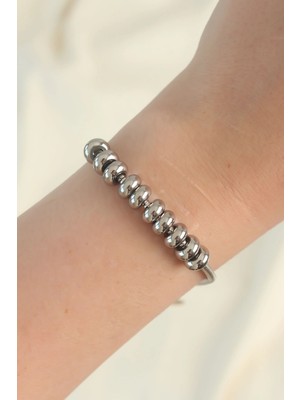 316L Çelik Gümüş Renk Oval Figürlü Bileklik