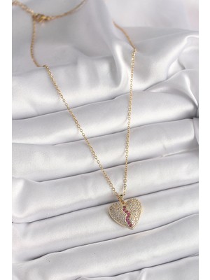 316L Çelik Gold Renk Zincir Zirkon Taşlı Kalp Model Kadın Kolye