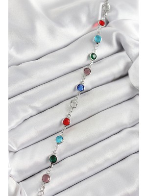 Pirinç Gümüş Renk Karışık Renk Zirkon Taşlı Kadın Bileklik