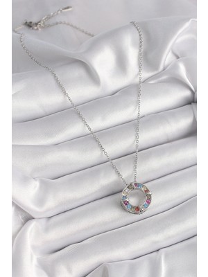 Eco Lounge 316L Çelik Gümüş Renk Zincir Renkli Zirkon Taşlı Xoxo Model Kadın Kolye