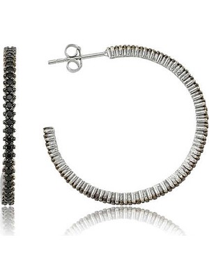 925 Ayar Gümüş Tamtur Siyah Taşlı Küpe