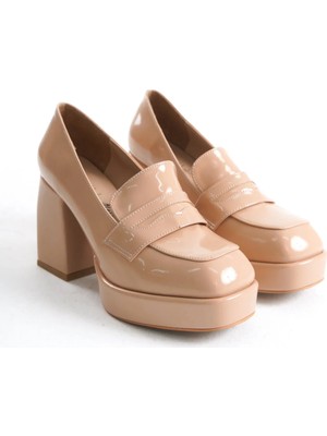 Ayakkabı Ateşi Kadın Platform Kalın Topuklu Loafer Harrie Nude Rugan