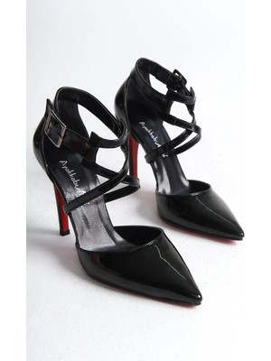 Ayakkabı Ateşi Siyah Rugan Kadın Ince Topuklu Ayakkabı Stiletto Edrie