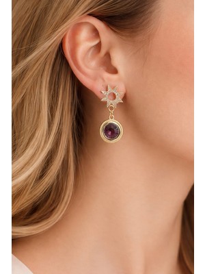 Feyz Tasarım Feyz Ametist Güneş Yıldızı Küpe