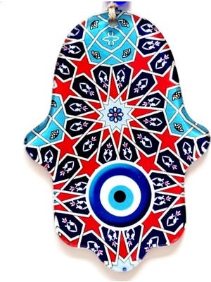 Yıldız ve Nazar Boncuğu Desenli Fatma Ana Bereket Eli Füzyon Cam Duvar Süsü