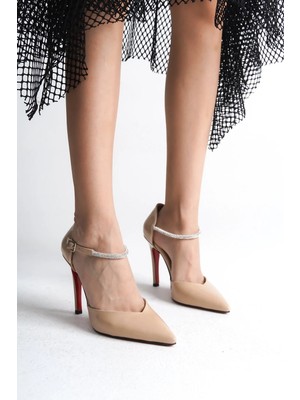 Ayakkabı Ateşi Nude Rugan Taş Detaylı Baretli Ince Topuklu Kadın Stiletto Ayakkabı Sierra