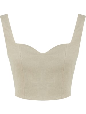 Kolsuz Crop Keten Bluz