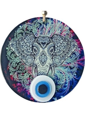 Fil Figürlü Nazar Boncuklu Füzyon Cam Duvar Süsü