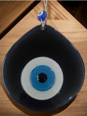 Mavi Nazar Boncuklu Siyah Renk Nazar Boncuklu Damla Desen El Yapımı Duvar Süsü