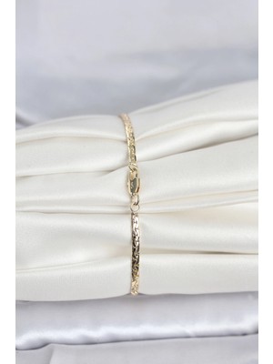 cm 14K Gold Renk Yassı Ezme Zincir Model Kadın Bileklik