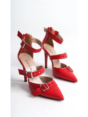 Ayakkabı Ateşi Kırmızı Cilt Kadın Topuklu Ayakkabı Stiletto Sansa